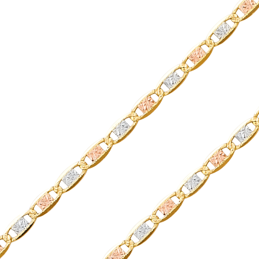 14K REAL Tricolor Gold 2.10mm-4.20mm Diamond Cut Valentino Chain