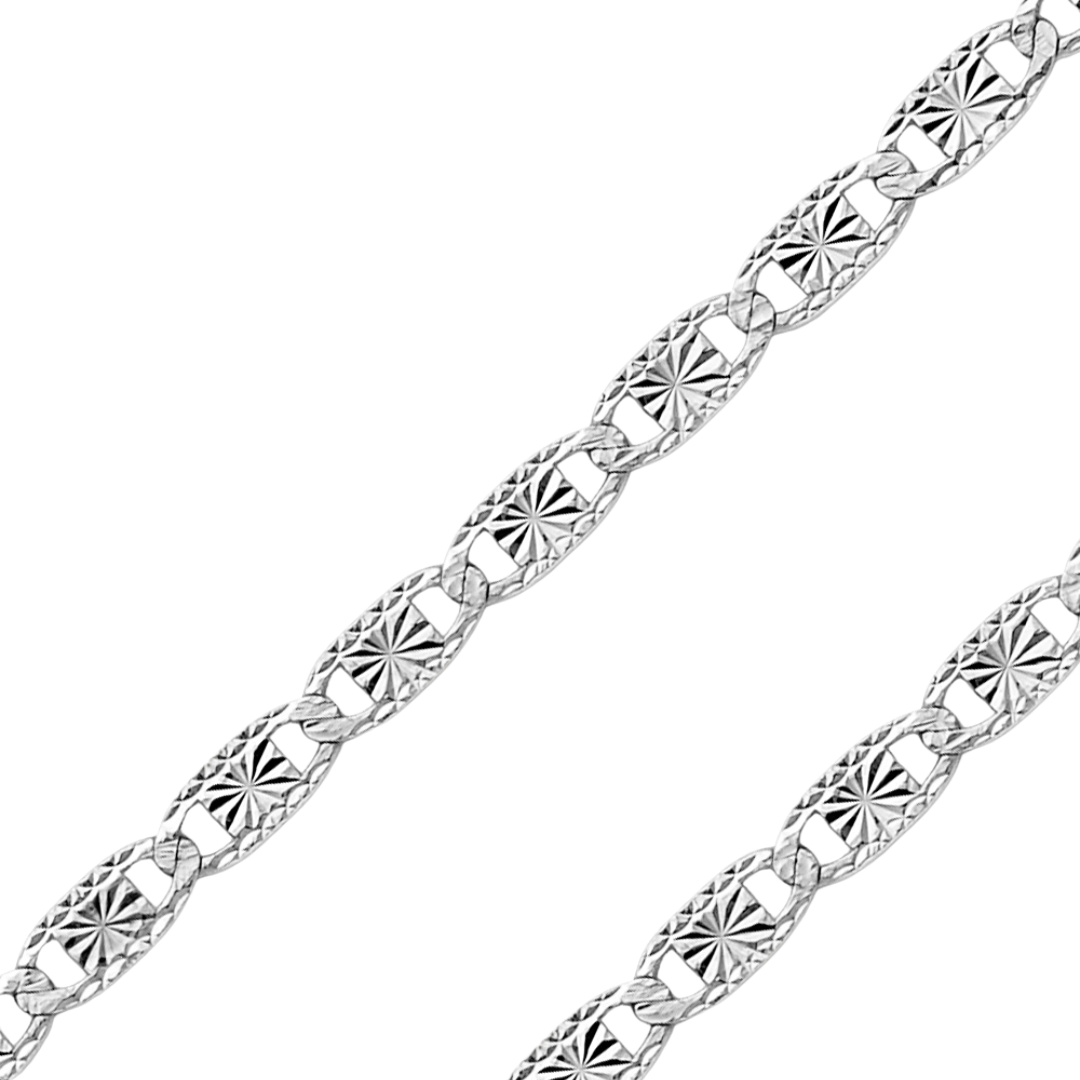 14K REAL Tricolor White Gold 2.1mm-4.20mm Valentino Star & Rail Diamond Cut Chain