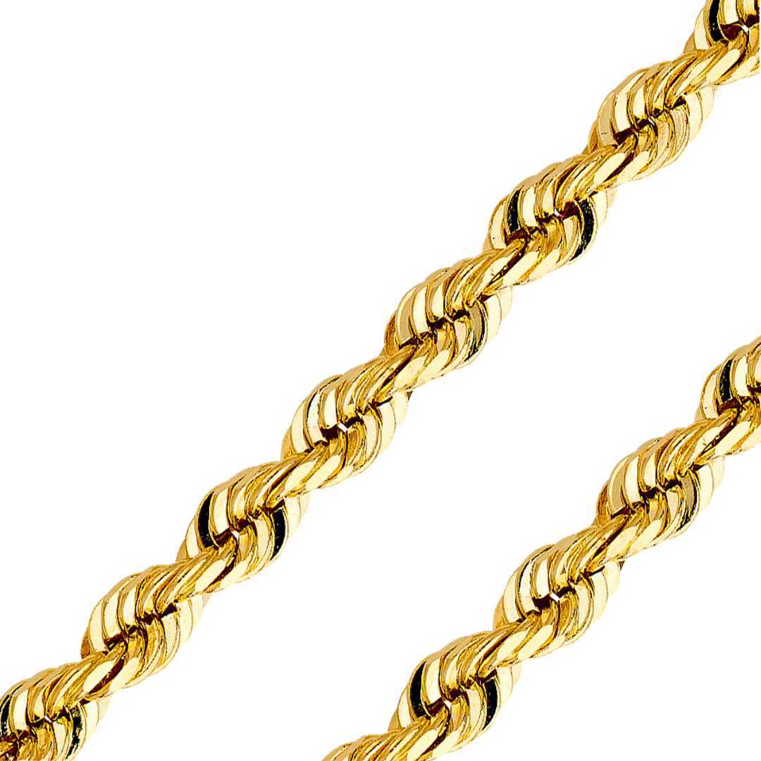 14K REAL Yellow Gold 1.20mm-7.80mm Solid Regular Rope Diamond Cut Chain