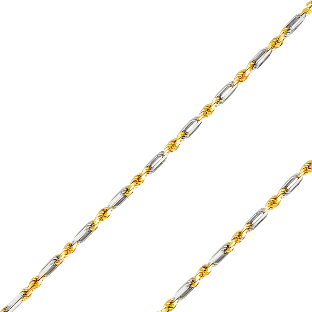 14K REAL Yellow,Two-Tone,Tricolor Gold 3.00mm-7.50mm Solid FigaroRope Diamond Cut Chain