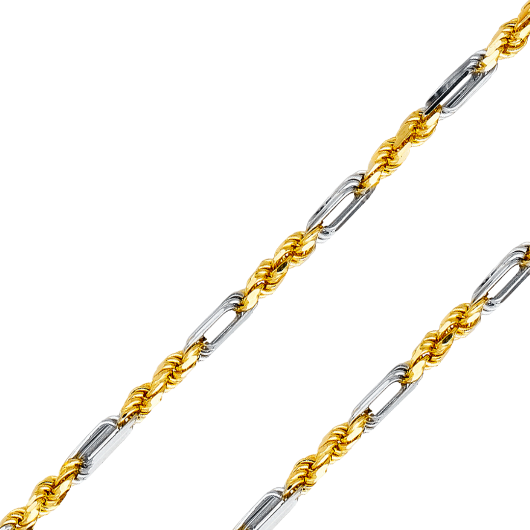 14K REAL Yellow,Two-Tone,Tricolor Gold 3.00mm-7.50mm Solid FigaroRope Diamond Cut Chain