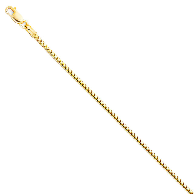 14K Yellow Gold Solid 1.6 mm Round Franco Bracelet