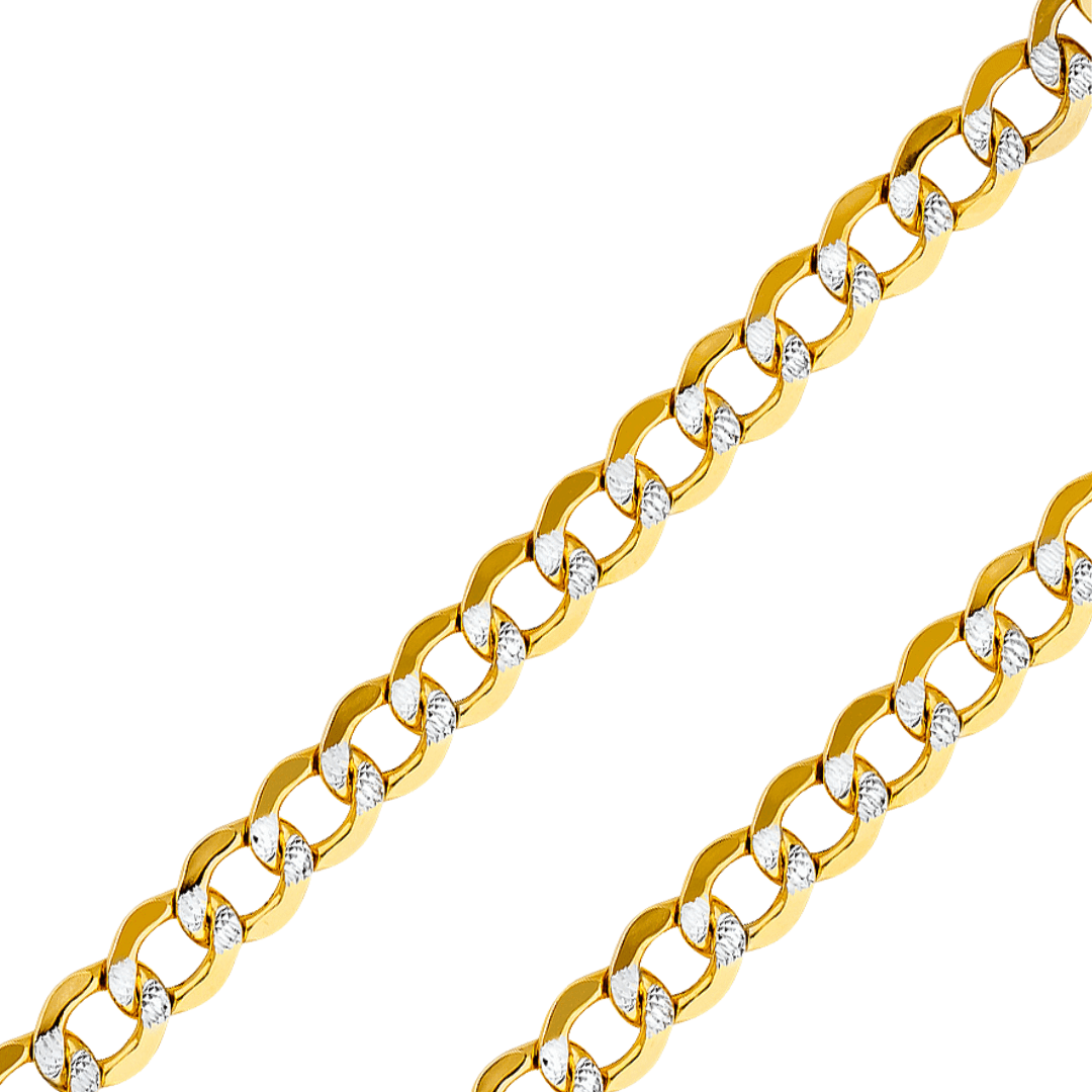 14K REAL Yellow White Pave Gold 2.00mm-10.90mm Hollow Bevelled Curb Diamond Cut Cuban Chain