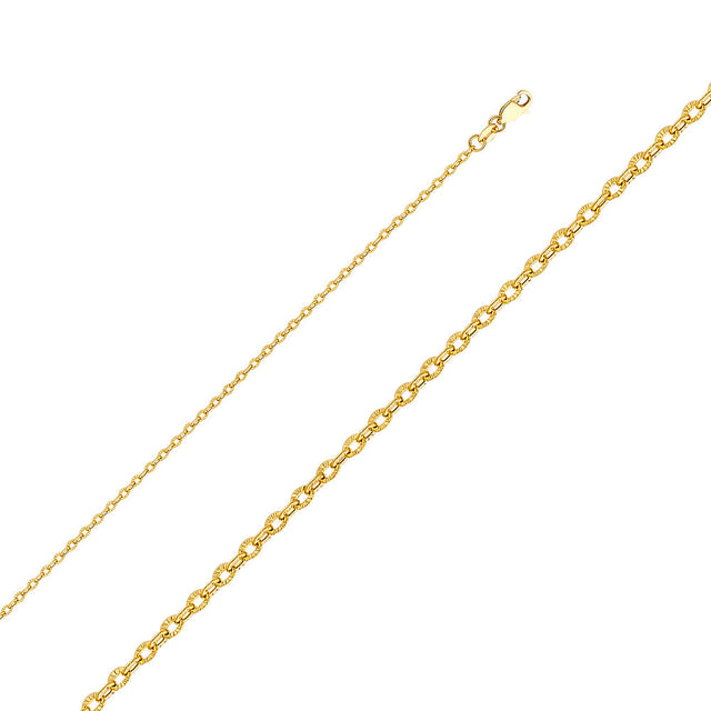 14K Yellow Gold Hollow Diamond-Cut 2.3 mm Rolo Chain