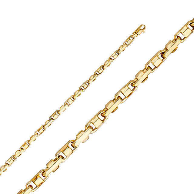 14K Yellow Gold Solid Handmade 4.1 mm Bullet Link Chain with Lobster Clasp