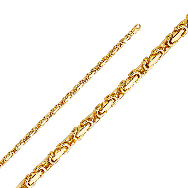 14K Yellow Gold Solid Handmade 4.2 mm Flat Byzantine Link Chain with Lobster Clasp