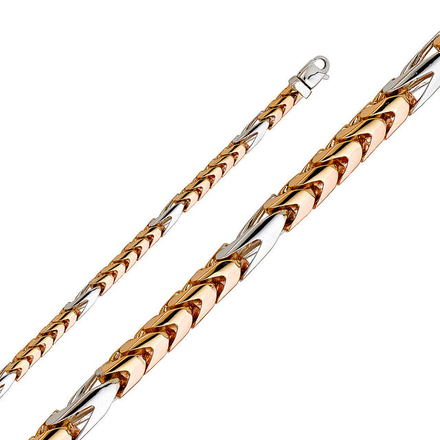 14K Tricolor Gold Solid Handmade 6.1 mm Franco Chain with Lobster Clasp