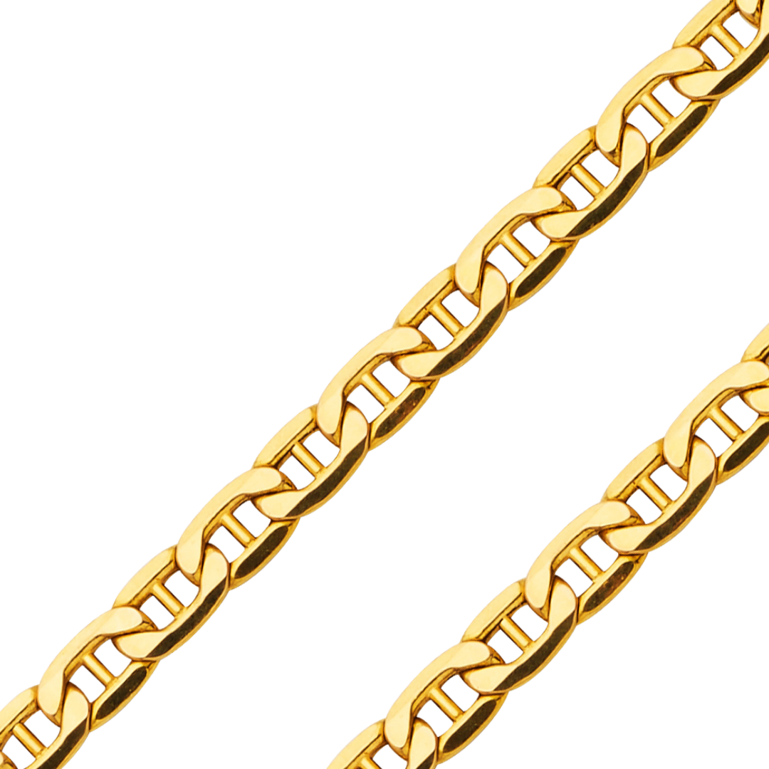 14K REAL Yellow White Pave Gold 2.40mm-6.20mm Hollow Bevelled Mariner Diamond Cut Chain