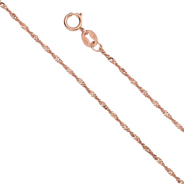 14K Rose Gold Solid 1.2 mm Singapore Chain with Spring-Ring Clasp