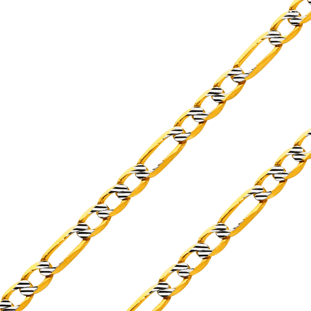 10K REAL Solid Yellow White Pave Gold 2.30mm-4.70mm Light Figaro 3+1 Fancy Diamond Cut White Pave Chain