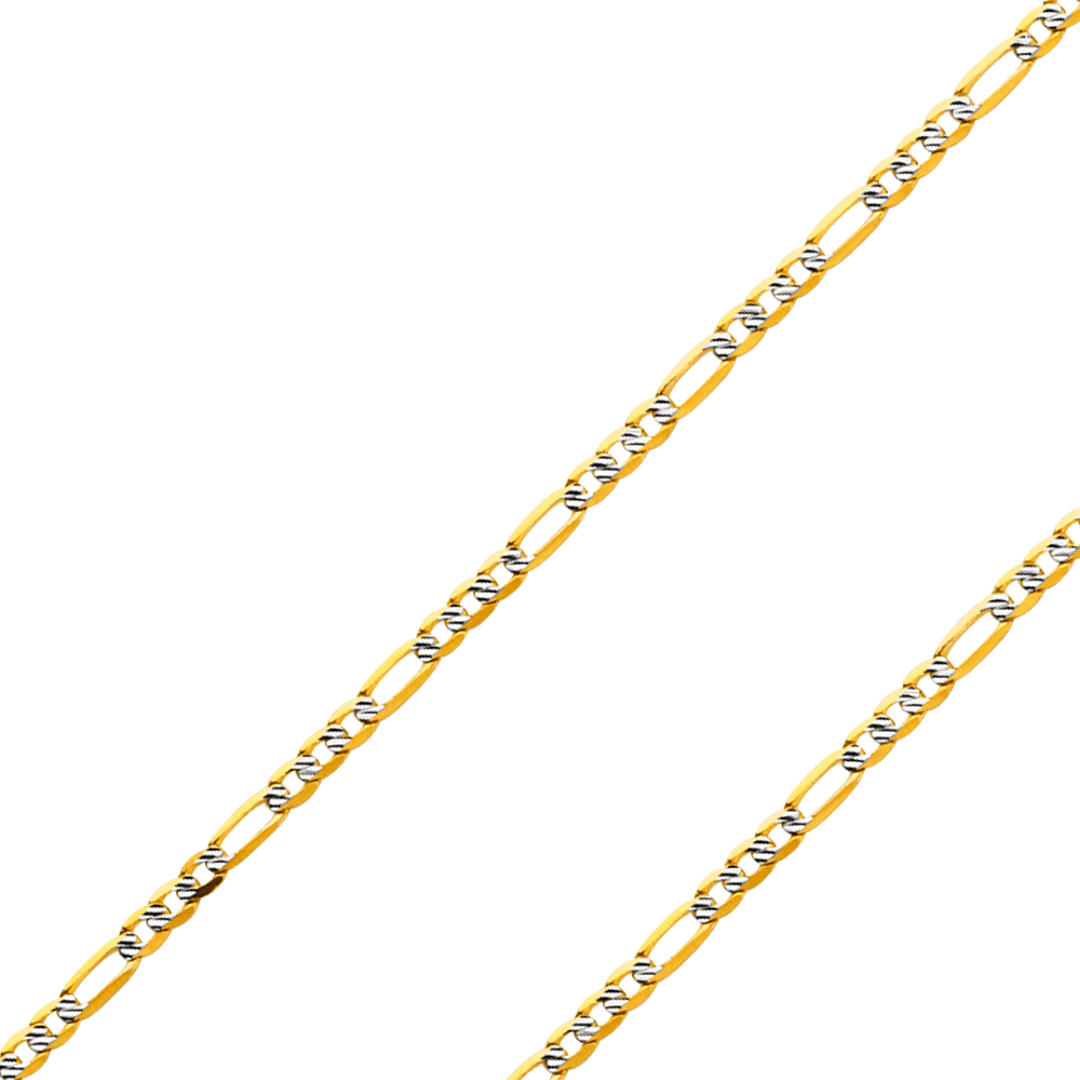 Corrente FIGARO com corte de diamante de 2,00 mm-12,50 mm em ouro maciço REAL 10K REAL amarelo ou branco