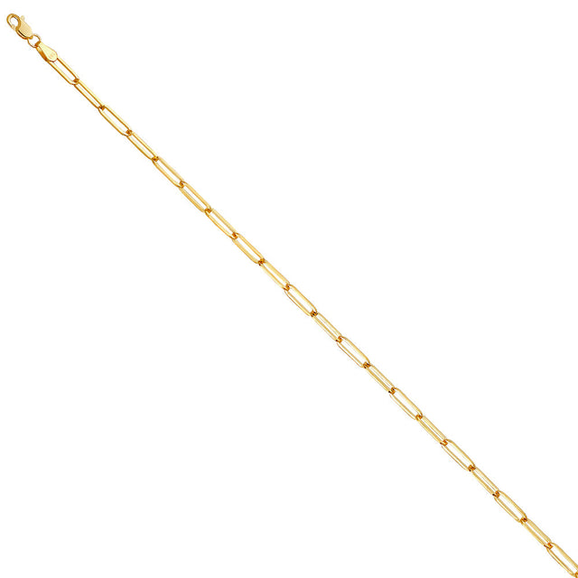 14K Yellow Gold Solid 3.0 mm Square Paperclip Bracelet