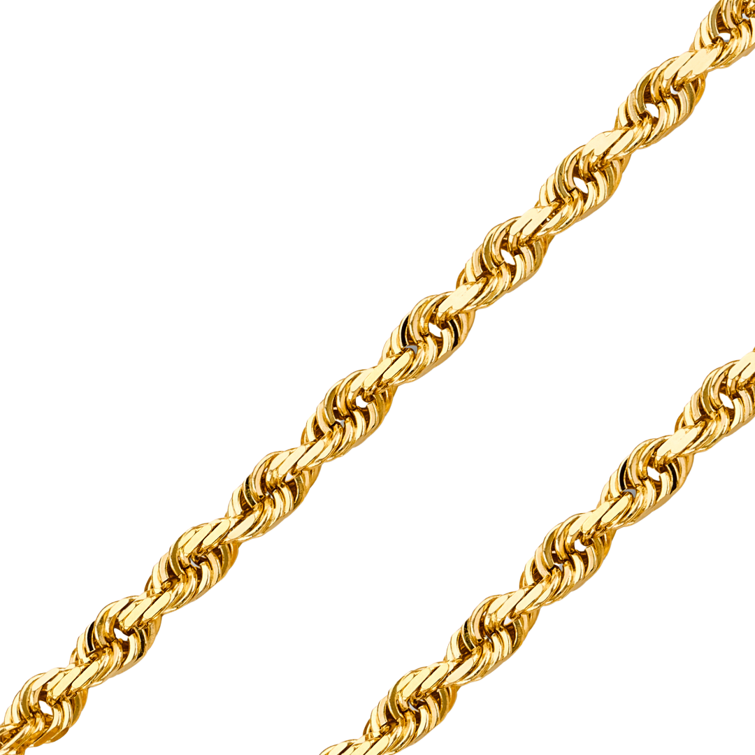 14K REAL Yellow Gold 1.20mm-7.80mm Solid Regular Rope Diamond Cut Chain