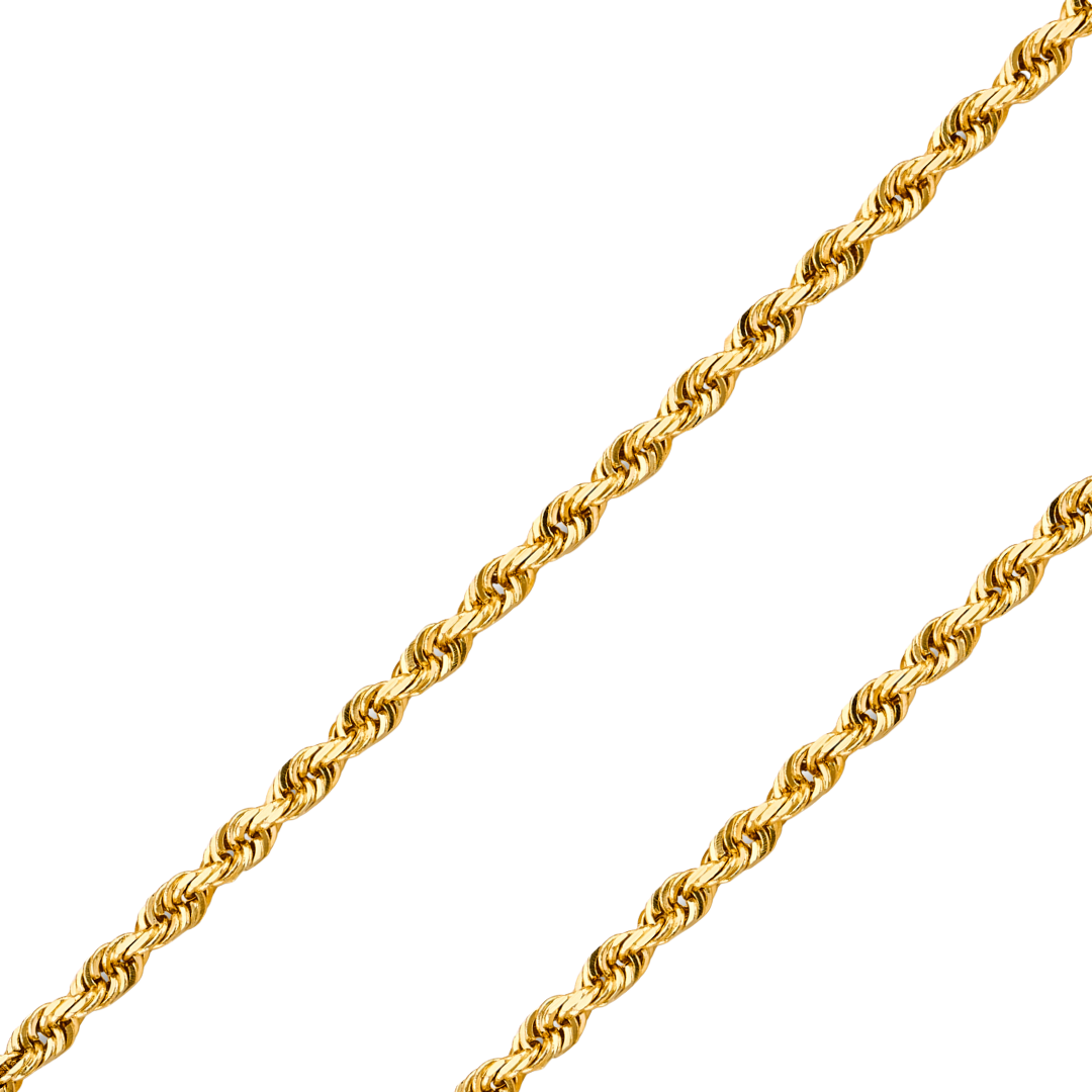 14K REAL Yellow Gold 1.20mm-7.80mm Solid Regular Rope Diamond Cut Chain