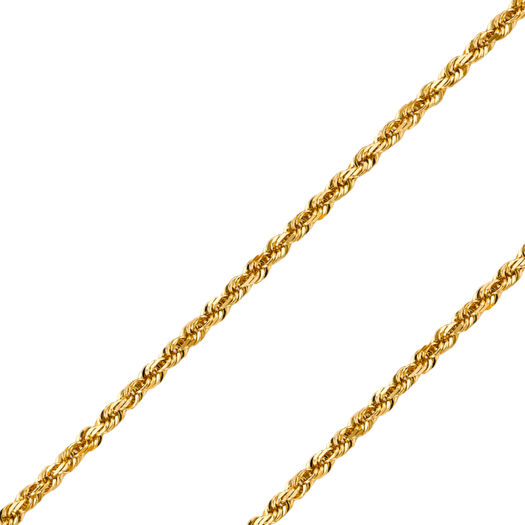 14K REAL Yellow Gold 1.20mm-7.80mm Solid Regular Rope Diamond Cut Chain