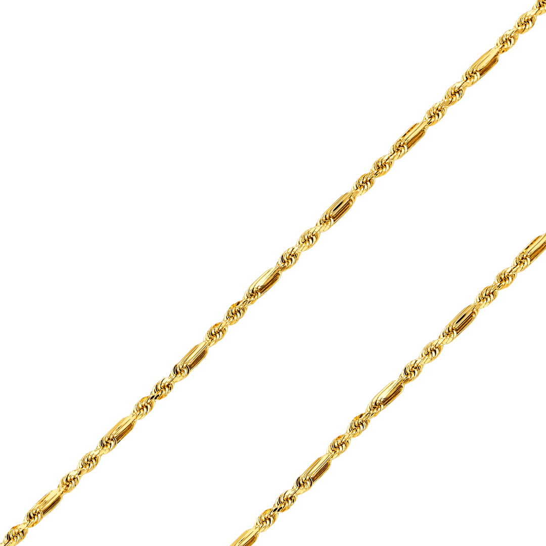 14K REAL Yellow,Tricolor Gold 2.80mm-4.70mm Hollow FigaroRope Diamond Cut Chain