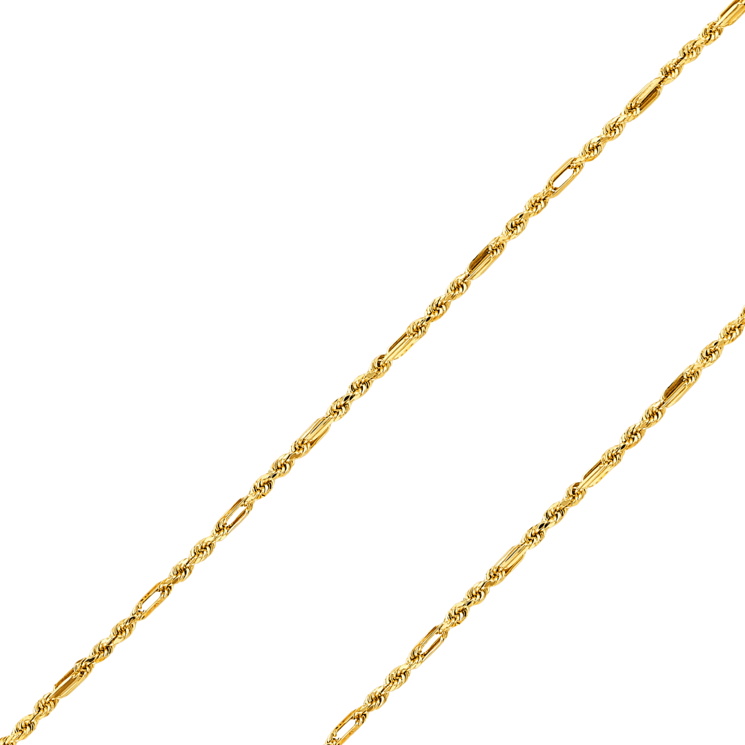 14K REAL Yellow,Tricolor Gold 2.80mm-4.70mm Hollow FigaroRope Diamond Cut Chain