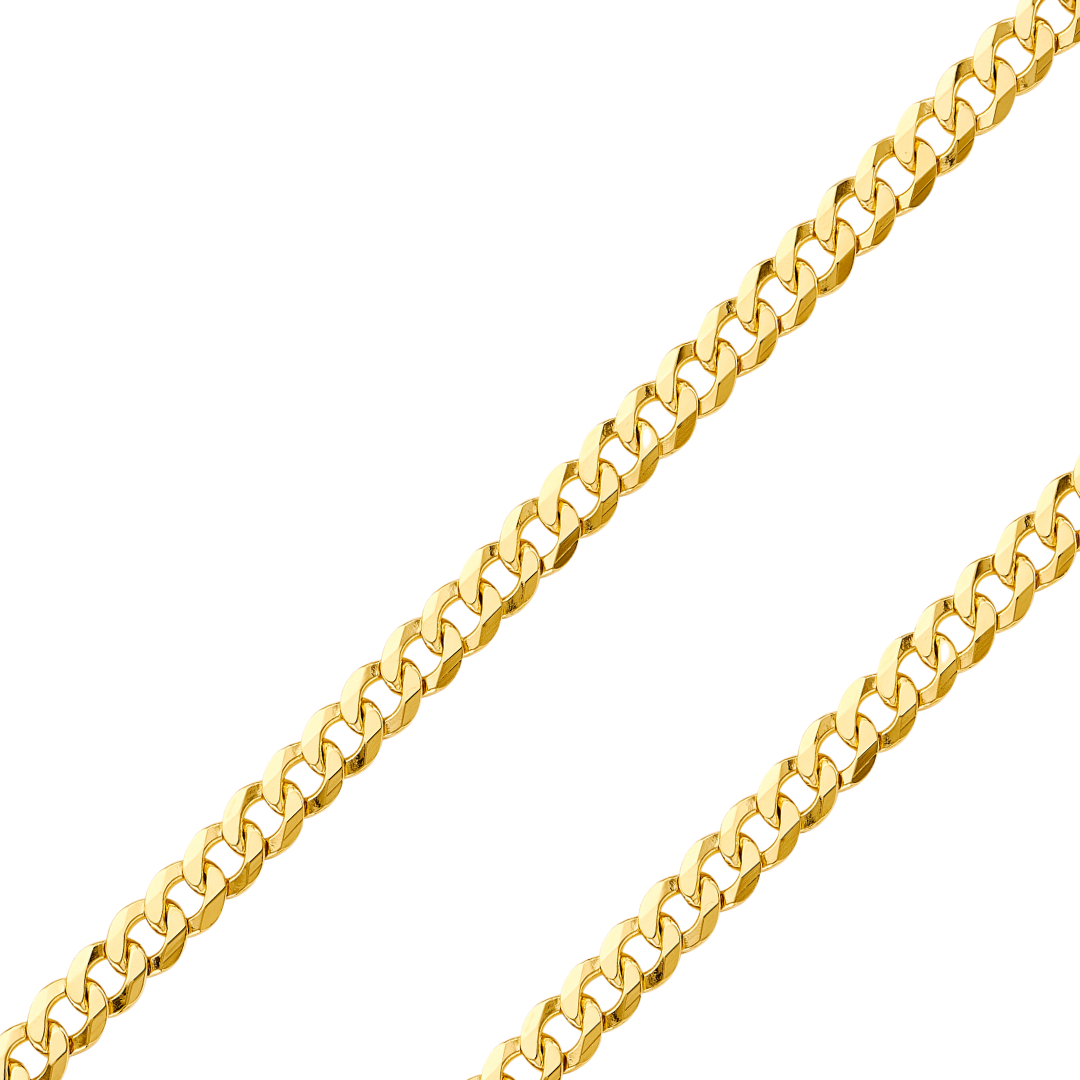 14K REAL Yellow Gold 4.80mm-10.0mm Solid Flat Bevelled Curb Cuban Chain