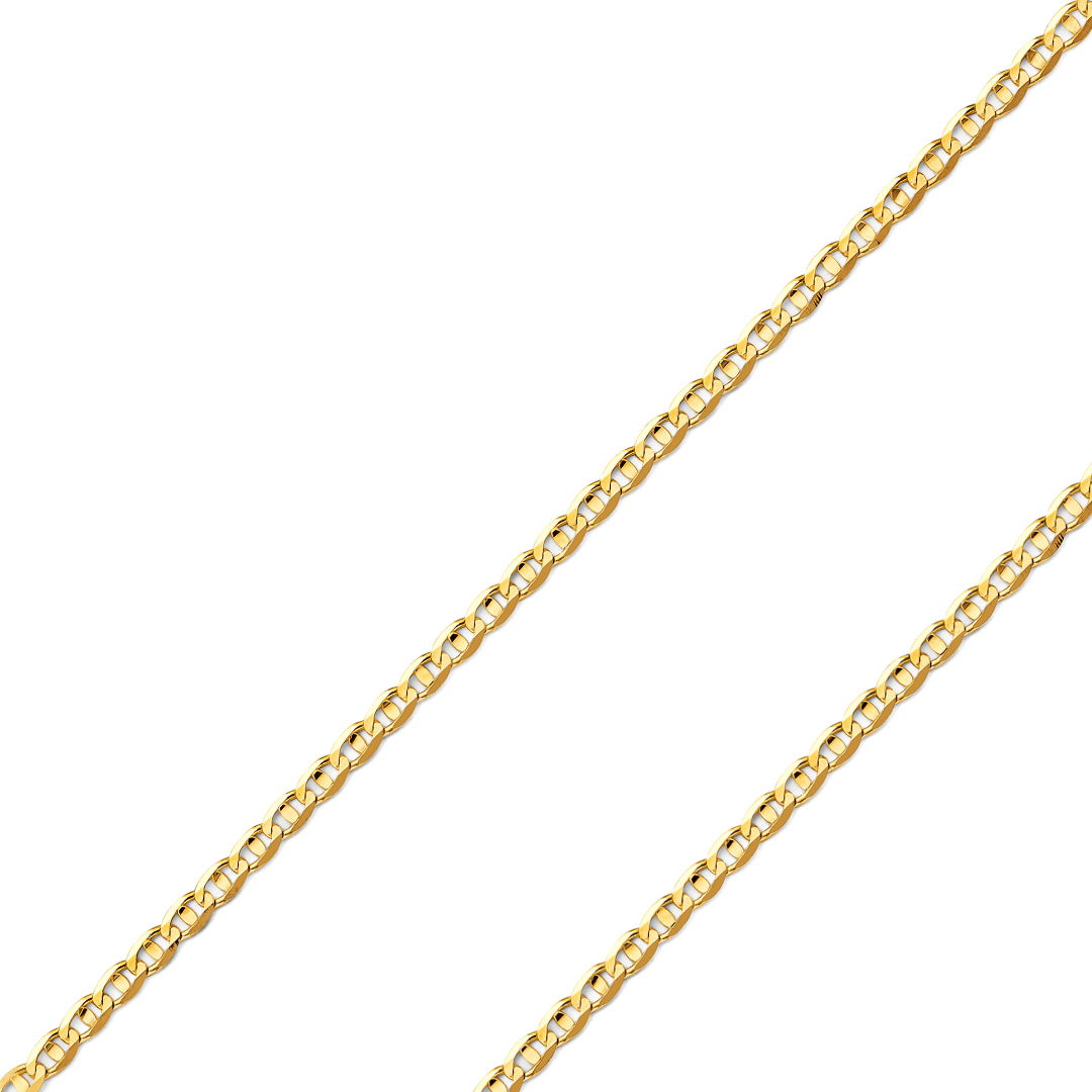 14K REAL Yellow OR White Pave Gold 2.60mm-6.30mm Diamond Cut Flat Mariner Concave Light Diamond Cut Chain