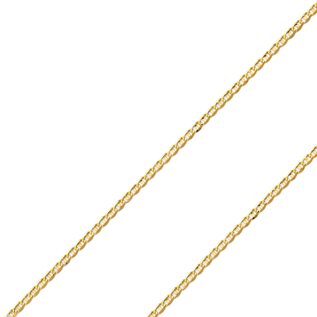 14K REAL Yellow OR White Pave Gold 2.60mm-6.30mm Diamond Cut Flat Mariner Concave Light Diamond Cut Chain