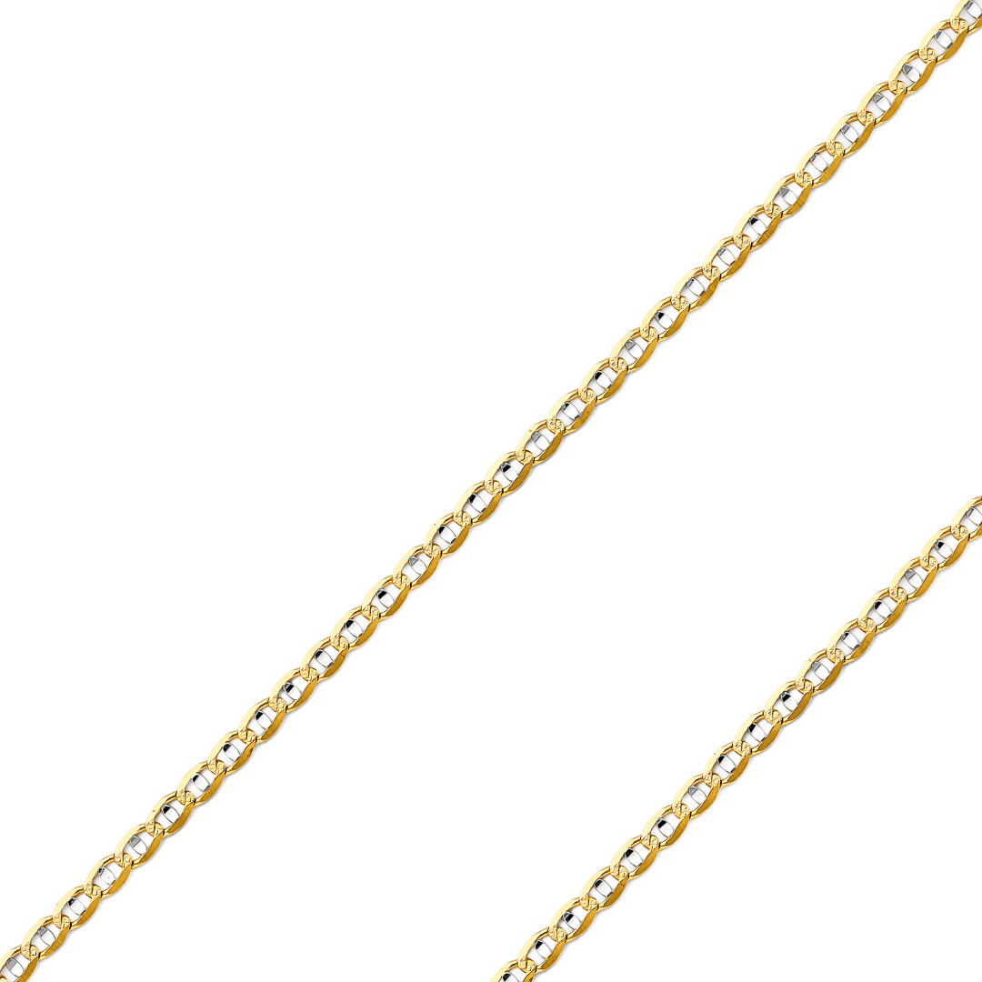 14K REAL Yellow OR White Pave Gold 2.60mm-6.30mm Diamond Cut Flat Mariner Concave Light Diamond Cut Chain