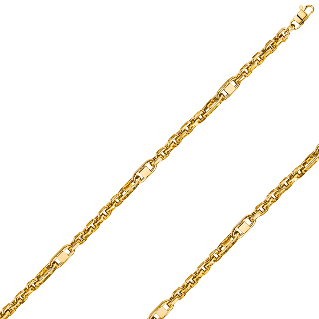 14K REAL Hollow Yellow Gold 5.20mm Fancy Chain and Bracelet