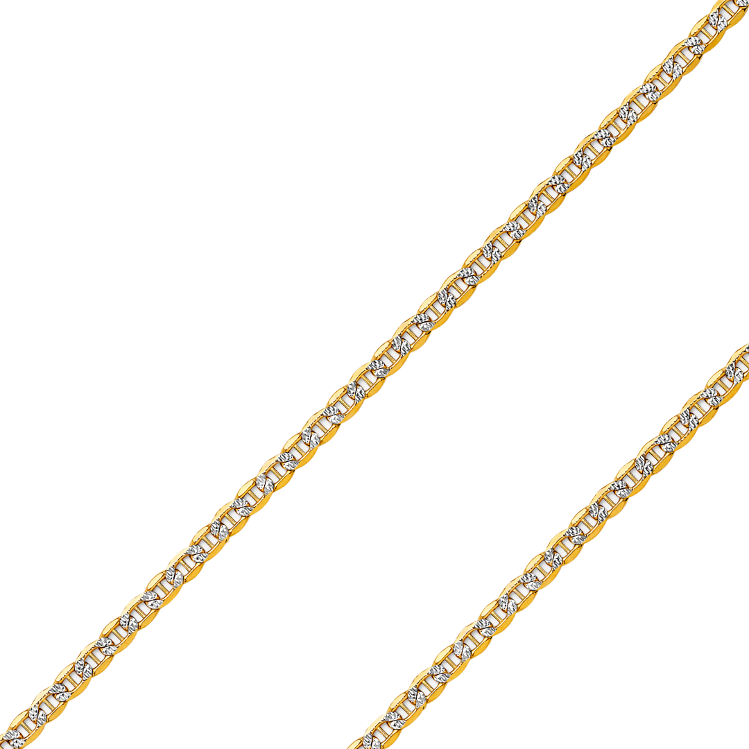14K REAL Yellow White Pave Gold 2.40mm-6.20mm Hollow Bevelled Mariner Diamond Cut Chain