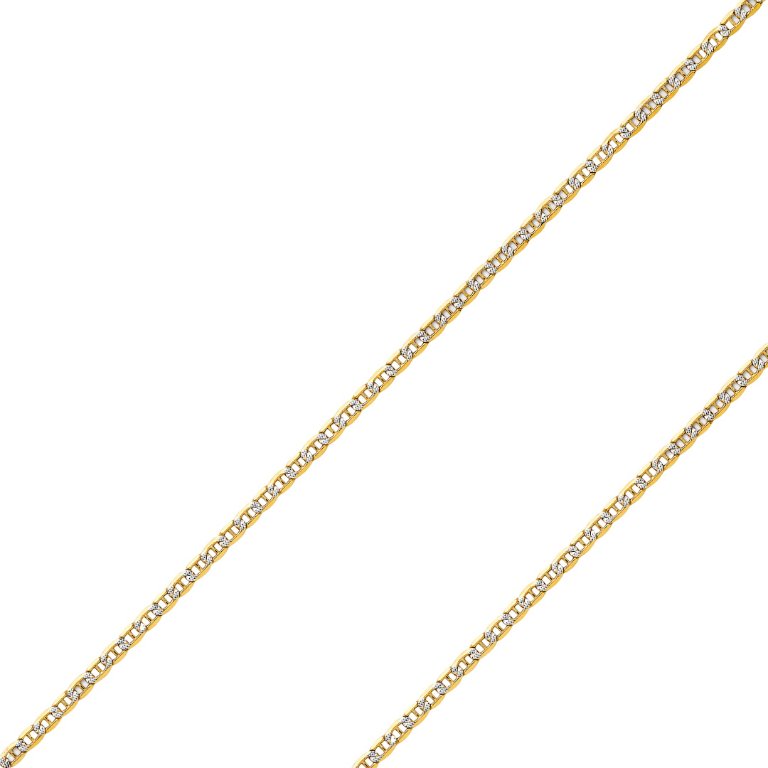 14K REAL Yellow White Pave Gold 2.40mm-6.20mm Hollow Bevelled Mariner Diamond Cut Chain