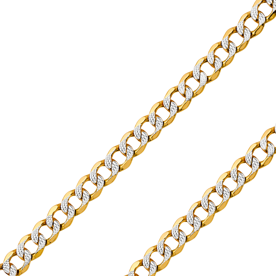 14K REAL Yellow White Pave Gold 2.00mm-10.90mm Hollow Bevelled Curb Diamond Cut Cuban Chain