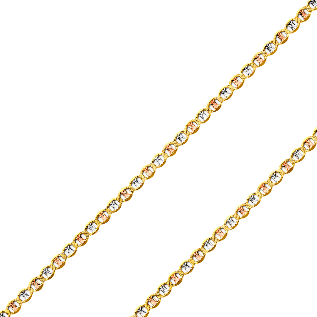 14K REAL Tricolor Gold 3.10mm-5.40mm Star Diamond Cut Mariner Chain