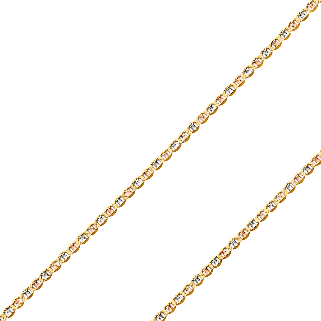 14K REAL Tricolor Gold 3.10mm-5.40mm Star Diamond Cut Mariner Chain