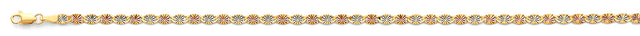 14K Tricolor Gold Solid Diamond-Cut 3.1 mm Flat Round Star Valentino Chain with Lobster Clasp