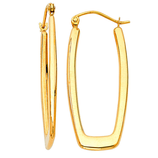 14K Yellow Gold Elongated Rectangle Hoop Earrings on white background - Italian Fashions