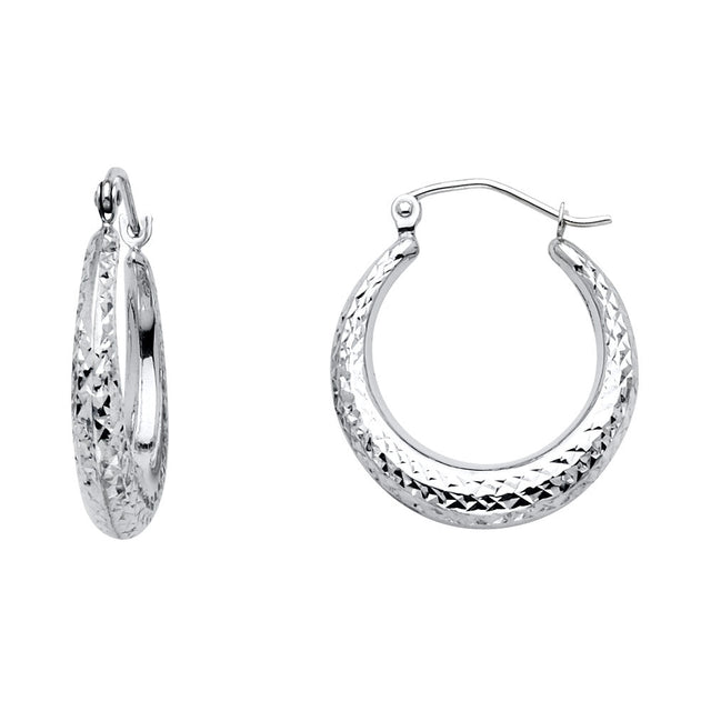 14K Gold Diamond-Cut Graduated Hoop Earrings on white background - Italian Fashions