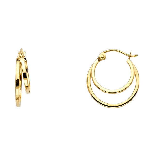 14K Yellow Gold Double-Line Hoop Earrings 18mm on White Background
