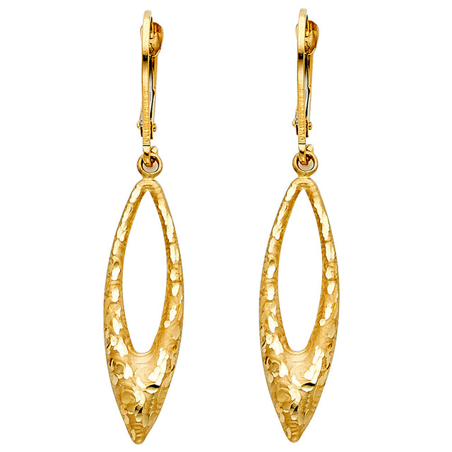 14K Yellow Gold Open Marquise Drop Earrings on white background - Italian Fashions