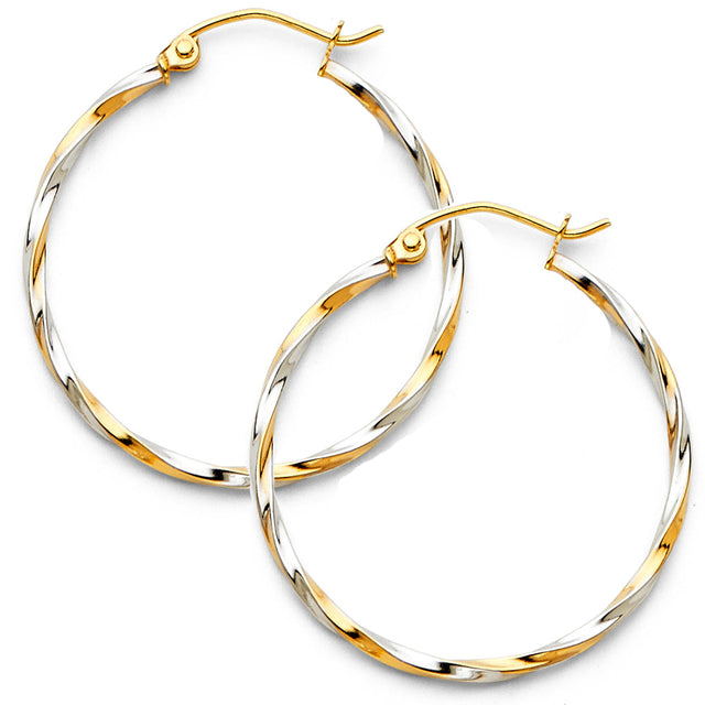 14K Two-Tone Gold Curled Hoop Earrings on white background - Italian Fashions