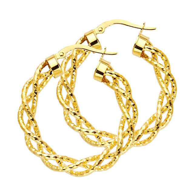 14K Yellow Gold Braided Hoop Earrings on white background - Italian Fashions