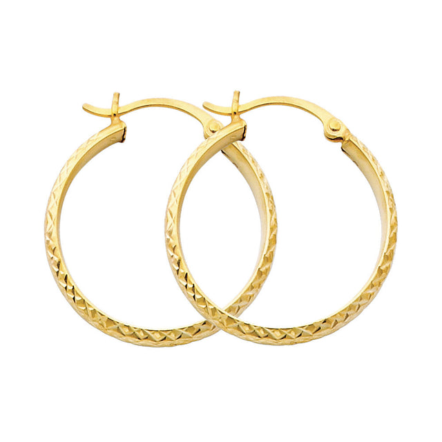 14K Yellow Gold Diamond-Cut 2.8mm Half-Round Tube Hoop Earrings 25mm on White Background