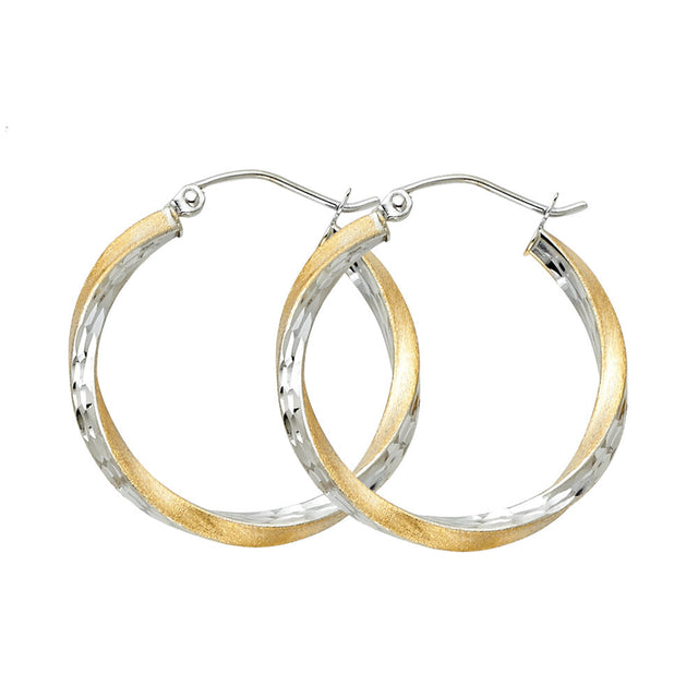 14K Gold Diamond-Cut 2.6mm Swirl Hoop Earrings on white background - Italian Fashions