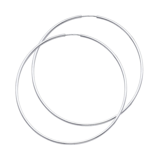 14K White Gold Polished 1.5mm Round Tube Endless Hoop Earrings 55mm on White Background
