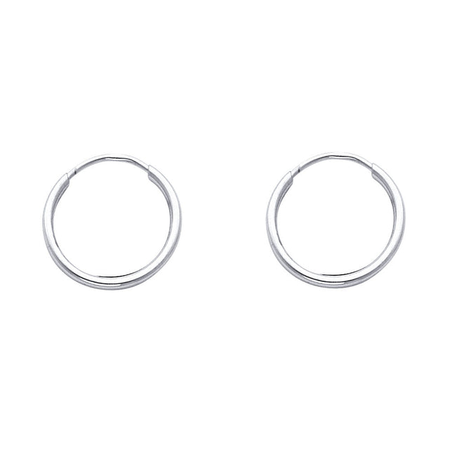 14K Gold Polished 1.5mm Round Tube Endless Hoop Earrings on white background - Italian Fashions