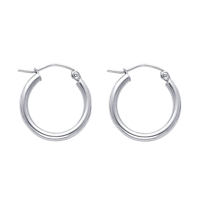 14K White Gold 2mm Polished Round Tube Hoop Earrings - 17mm