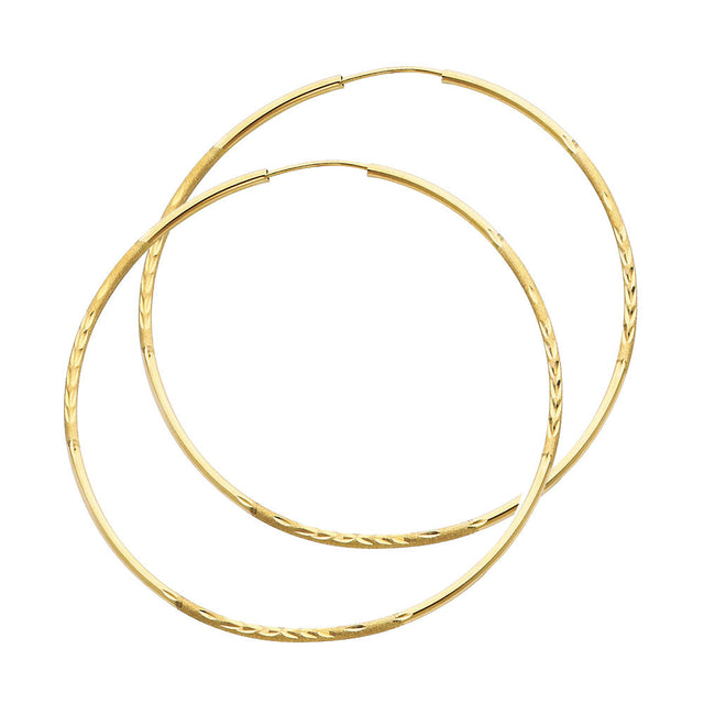 14K Yellow Gold Diamond-Cut 1.5mm Endless Hoop Earrings 55mm on White Background
