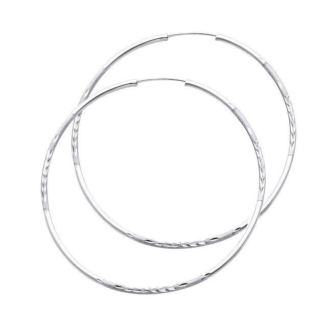 14K White Gold Diamond-Cut 1.5mm Endless Hoop Earrings 45mm on White Background