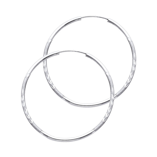 14K White Gold Diamond-Cut 1.5mm Endless Hoop Earrings 28mm on White Background