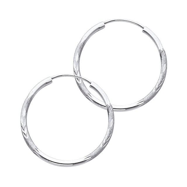 14K White Gold Diamond-Cut 1.5mm Endless Hoop Earrings 23mm on White Background