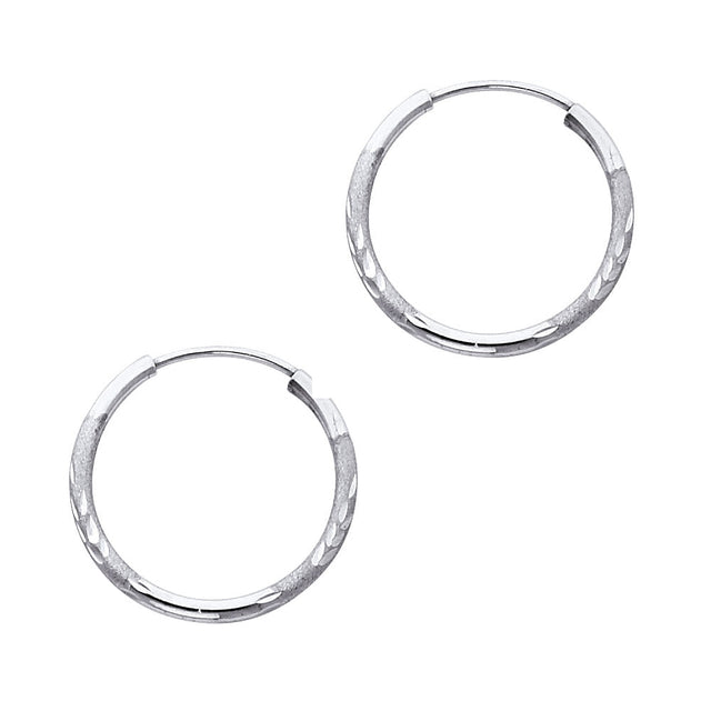 14K White Gold Diamond-Cut 1.5mm Endless Hoop Earrings 19mm on White Background