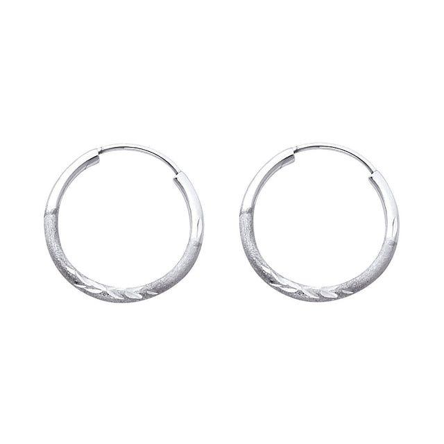14K White Gold Diamond-Cut 1.5mm Endless Hoop Earrings 16mm on White Background