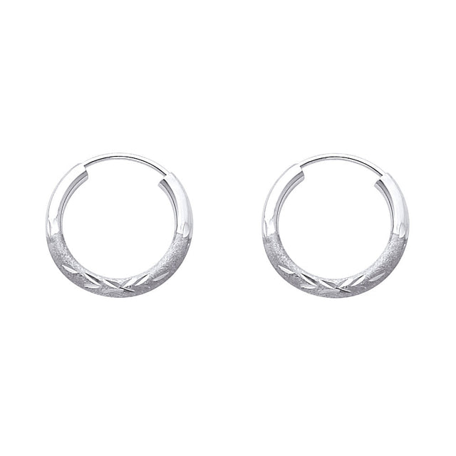 14K Gold Diamond-Cut 2mm Endless Hoop Earrings on white background - Italian Fashions